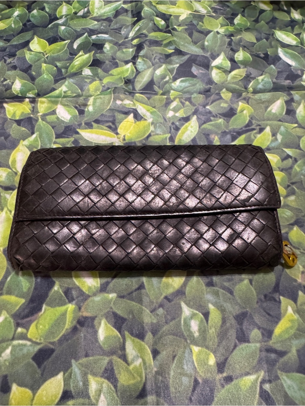Bottega Veneta Black Intrecciato Woven Leather Fold Wallet